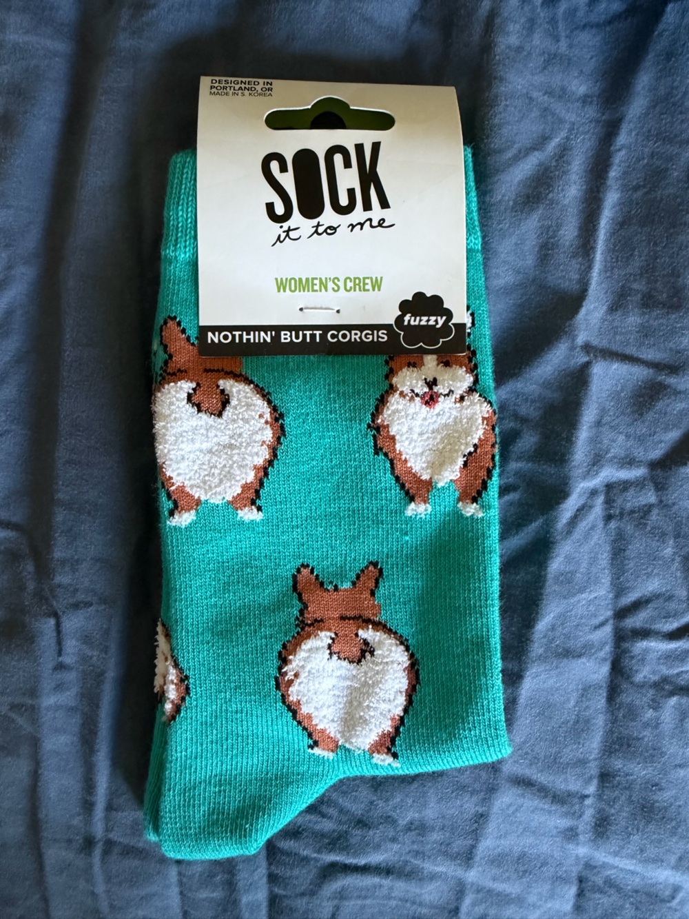 NWT Corgi teal crew socks
